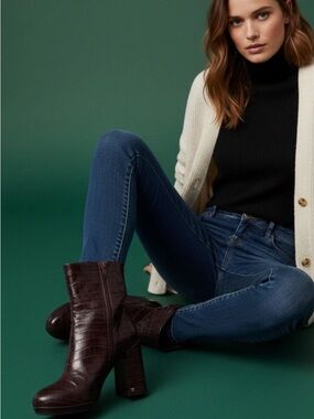 Rachel Zoe Maya Platform Boot / Deep Mahogany Croc Embossed